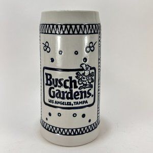 Vtg Busch Gardens Stoneware Mug Barware Ceramarte Parrot Blue White 18 oz 70's